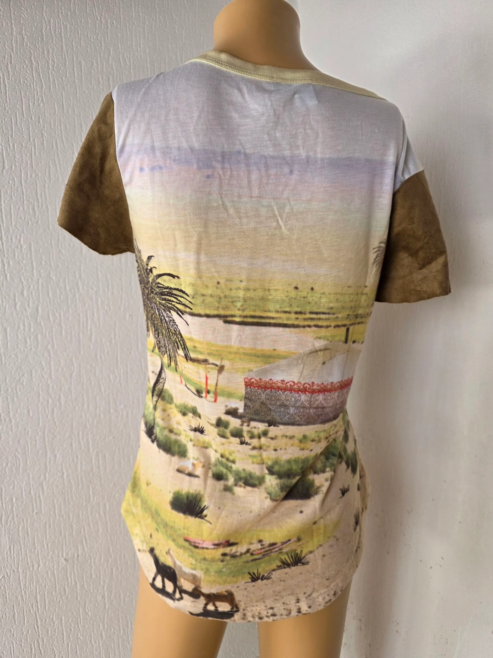 T-shirt vintage com estampa de paisagem desértica e detalhes em veludo y2k tamanho 40 – photo 3
